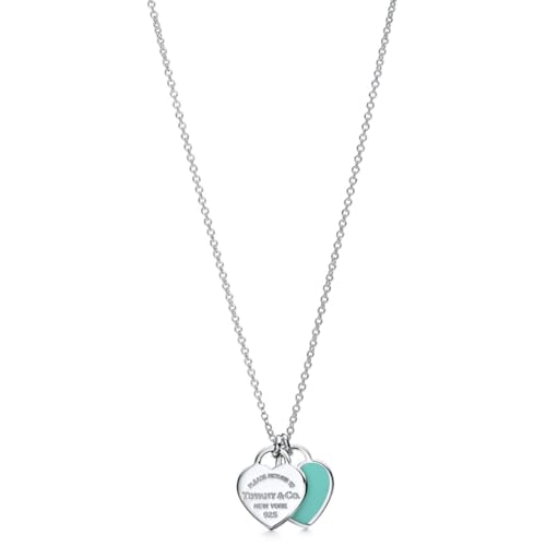 Double Heart Tag Pendant for Tiffany Necklace Women Sterling Silver with Classic Enamel Charm 18-inch Chain Elegant Jewelry Gift for Anniversary Birthday Graduation Valentines Day