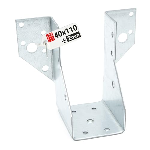 Lun Fix Zapata de viga tipo A 40x110 mm de acero galvanizado 2,0 mm para vigas de madera Carports Pérgolas Construcciones de techo Construcción de madera