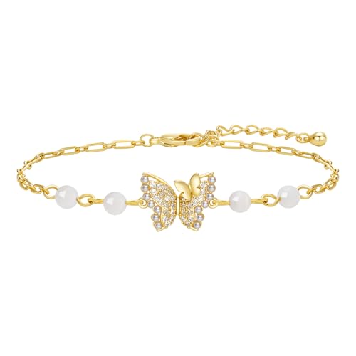 Dainty Adjustable 14k Gold Plated Butterfly Bracelets for Women