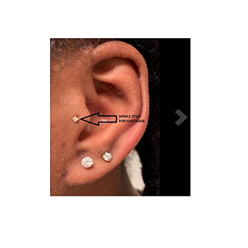 Natural Diamond SINGLE Mini Stud Screw Back Earring in 14k Solid White Gold | Cartilage Diamond Stud Earrings | 1 Piece (0.02ct) | Very Small
