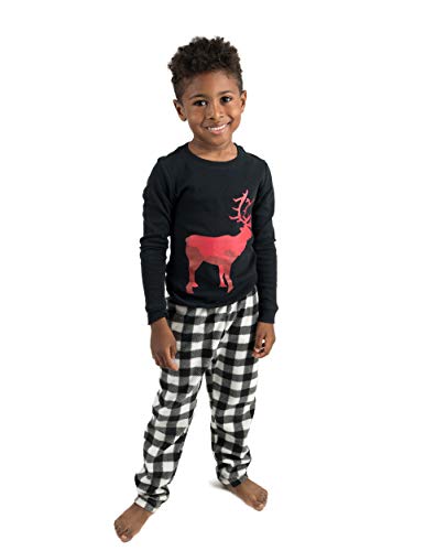 Leveret Kids & Toddler Boys Girls Cotton Top & Fleece Pants 2 Piece Christmas Pajamas Reindeer Plaid (Size 14 Years)