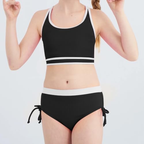ESHOO Girls Swimsuit 2 Piece Bathing Suit Stripes Cross Swimwear with Chest Pad Teen Girls Bikini Set for 9-16 Years3