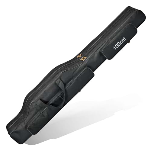 130cm Fishing Backpack Tackle Fish Rod Bag Reel Holdall Bag 600d Oxford Foldable Fishing Pole Gear Carrier Case with Adjustable Shoulder Strap for Outdoor