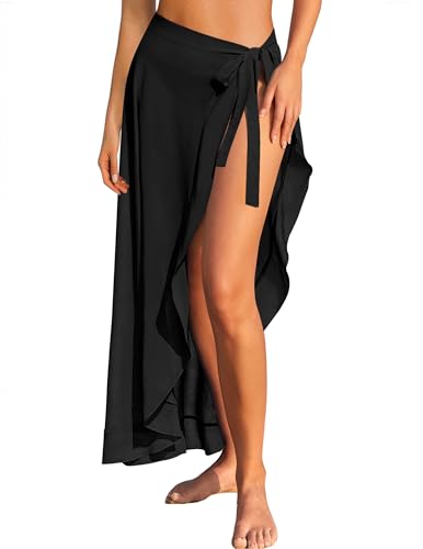 AI'MAGE Women Sarong Ruffle Tie Swimsuit Cover Up Skirt Chiffon Beach Wrap Long Sheer Bathing Suit Cover Ups M/XL