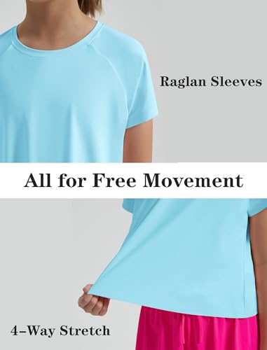 Image of EXARUS Girls Athletic Shirts Quick Dry Workout Split Back Crop Tops 6-14Y | Tween Athletic Sports Soccer Activewear Gym Running Dri Fit Teen Tennis Performance Hiking Short Sleeve Tees Kids 6-14Y