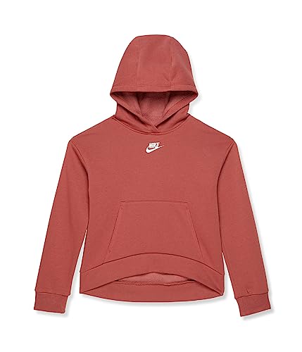 Nike Girl's NSW HBR Club Fleece Hoodie (Little Kids/Big Kids) Canyon Rust/White XL (18-20 Big Kid)