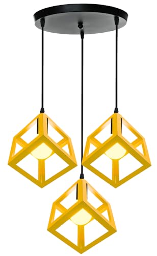 PETITES ECREVISSES Lustre Suspension 3 Lampes Industrielle Luminaire Plafonnier Vintage E27 Plafond Abat-Jour Forme de Cube Métal pour Sejour Chambre Cuisine...