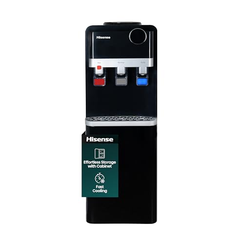 Hisense Water Dispenser- Top Loading WaterFast Flow 3 Taps for Hot Cold and Normal Temperature 3.3 Liters Large Cold WaterTank Black(Amazon Exclusive)