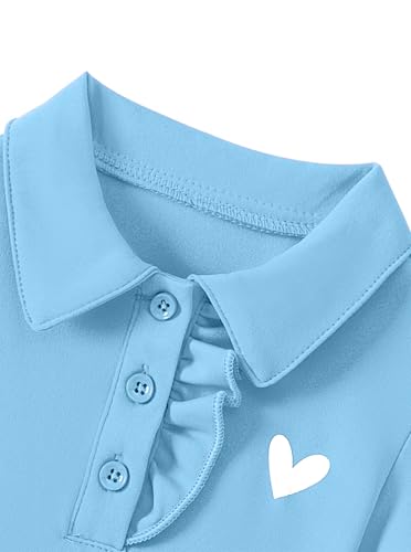Hilinker Toddler Girls Ruffle Short Sleeve Polo Dress Cute Heart Print Uniform Dresses3