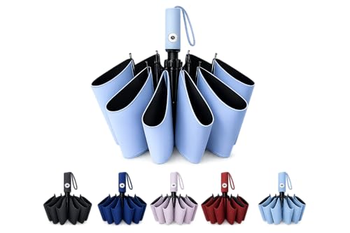 Image of ๐๐ฎ๐ป๐๐ฒ๐ฟ๐ฎ Compact Automatic Folding Umbrella - Windproof, UV Protection, ๐ญ๐ฎ ๐ฅ๐ถ๐ฏ๐ Lightweight Portable Travel Portable Umbrella for Men & Women Use in Sun & ๐ฅ๐ฎ๐ถ๐ป (Sky-Blue)