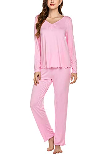 Image of Ekouaer Womens Pajama Sets 2 Piece Lounge Set Fall Winter Pajamas Long Sleeve Pjs Top and Pants Soft Pj Sets Loose Sleepwear