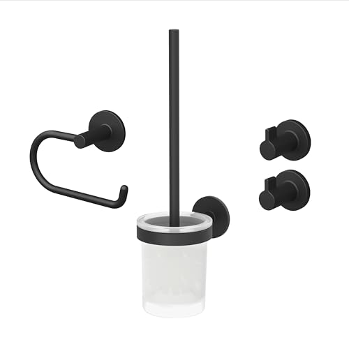 Lenz Bad-Accessoire-Set Nero in Schwarz-matt – Toilettenpapierhalter, WC-Bürstengarnitur und Zwei Handtuchhaken – 4-teilig – Zum Kleben oder Bohren – Mit Anti-Fingerabdruck Oberfläche – 4590051 Lenz Bad-Accessoire-Set Nero in Schwarz-matt – Toilettenpapierhalter, WC-Bürstengarnitur und Zwei Handtuchhaken – 4-teilig – Zum Kleben oder Bohren – Mit Anti-Fingerabdruck Oberfläche – 4590051