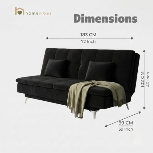 Image of Velum 3 Seater Sofa for Living Room & Office | Premium Fabric Upholstery | Solid Wood Frame | Comfortable Seating | 3 Years Warranty (Black, Sofa Cum Bed)