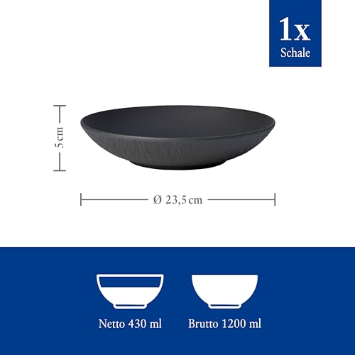 Villeroy & Boch Manufacture Rock Pasta Bowl, 9.5 in, Premium Porcelain, Gray