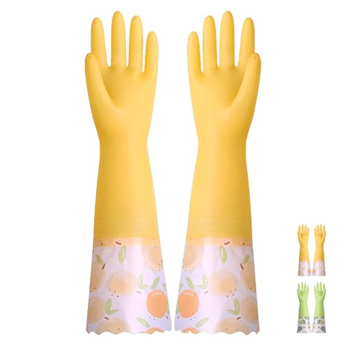 LHLZNB Fruit Wide Thermal Dishwashing Gloves with Fleece Lining & Wide Cuff - Heavy Duty Cold Weather, Medium/Large, Non-Slip （orange