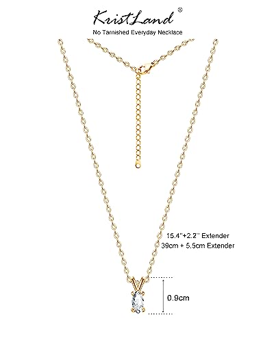 Kristland 22NCZ15G 18K Gold Plated Dainty Cz Simulate Diamond Solitaire Round Pendant Heart Necklace For Women Gift Chocker Chain Gold Marquise thumb #4