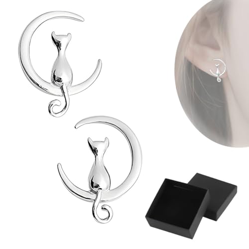 THQAE Pendientes Animales Pendientes de Gatito de Plata 925
