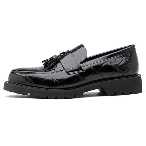 Men's Patent Leather Tassel Penny Loafers Retro Print Non-Slip Lug Sole Slip-On Business Dress Shoes Fashion Party Wedding Work Shoes2