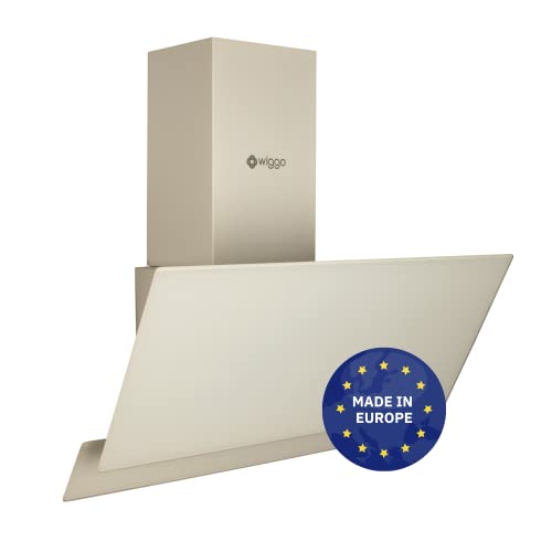 Wiggo Dunstabzugshaube 90cm kopffrei I Abluft Umluft Dunstabzug 300m³/h - LED Touch-Display 3 Stufen I Schräghaube inkl. Fettfilter & 2x Kohlefilter I Abzugshaube mit 2 teiliger Glasfront creme Cover