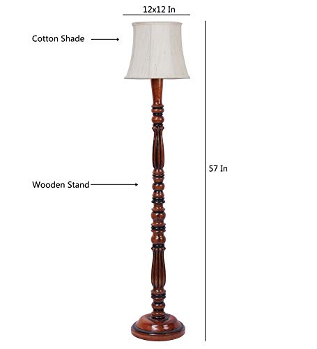 Image of AMDHOME Cylindrical Drum Floor Lamp with Wooden Base - Height 57 Inches, Buttermilk | Modern Standing Lamp for Home, Living Room, Bedroom & Office | Elegant Lighting Decor | Cotton