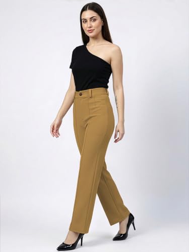 Image of Women's High Waist Formal Straight Fit Trousers Premium Stretch Office Pants Front Pleated Design Smart Workwear Bottom for Office, Casual & Business Wear