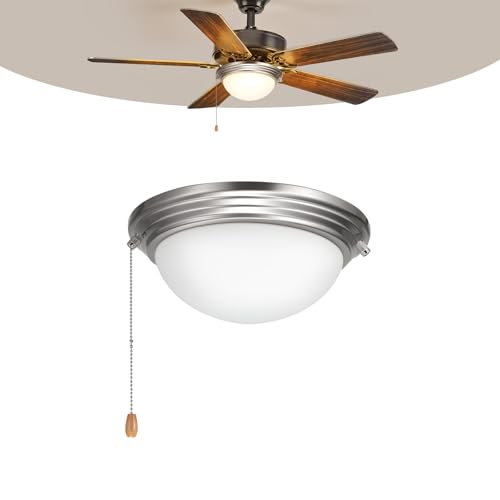 VEVOR Ceiling Fan Light Kit 750lm 3000K Fan Light Kit with Pull Chain 2 LED Bulbs Modern Replacement Fixture for Living Room Dining Room Bedroom Frosted Milk Glass Shade Brushed Nickel Finish