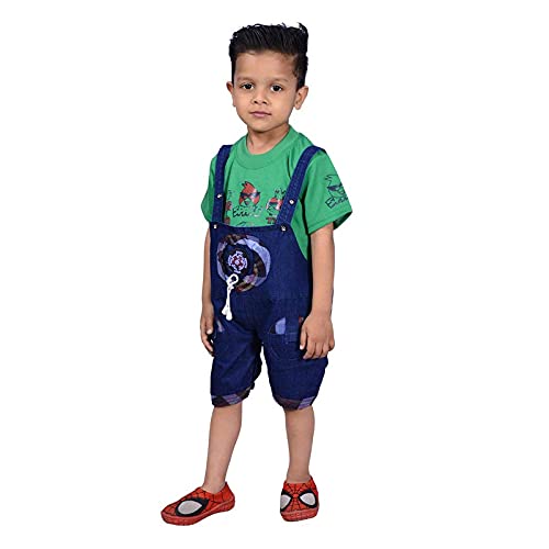 Image of FOCIL Baby Boy's and Baby Girl's Half Sleeve Fitta Denim Dungree With T-shirt for Kids