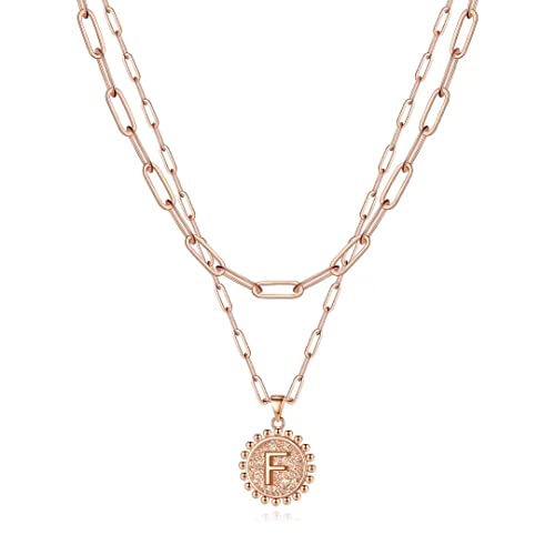 Ursteel Layered Initial Necklaces for Women, Letter F Initial Necklaces for Women Rose Gold Necklace Layering Paperclip Chain Necklaces Layered Necklaces for Women Girls Jewelry Gifts