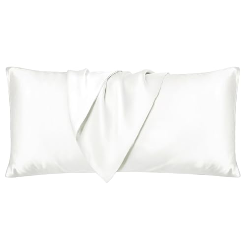 Utukky シルク枕カバー まくらカバー 片面シルク 80×33cm 封筒式枕カバー シルクピローケース テンセル 洗える 寝癖軽減 抗菌防臭 美髪・美肌 ギフト 贈り物 四季適応 シルク初心者に 1枚セット アイボリー