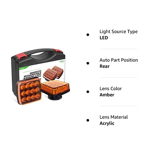 Agrieyes 2Pcs Rechargeable Flashing Lights For Vehicles, Super Magnetic Strobe Hazard Lights, 12-24V, Wireless Portable Amber Led Warning Beacon Emergency Light For Trucks Bus Tractor Oversize Trailer #TOP6