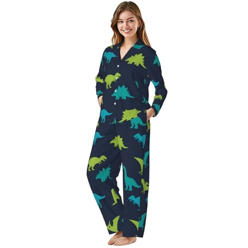 Image of Women'S Long Sleeve Pajama Set Soft Loungewear Button-Down Top & Elastic Waist Pants S- 2XL