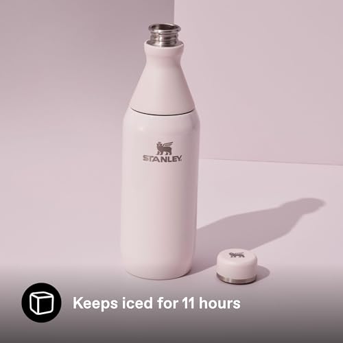 Stanley 1913 The All Day Slim Sports Water Bottle 0.6L - Cold for 6 Hours - Iced for 11 Hours - BPA-Free Recycled Stainless Steel Coffee Flask - Leakproof - Dishwasher Safe - Rose Quartz