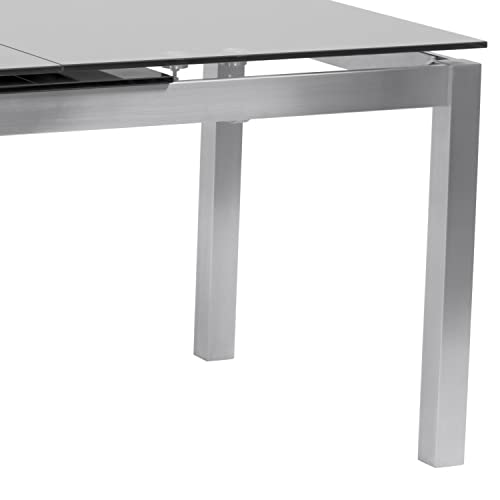 Armen Living Brushed Stainless Steel Tempered Glass Top Extension Dining Table, Height, Gray #TOP4