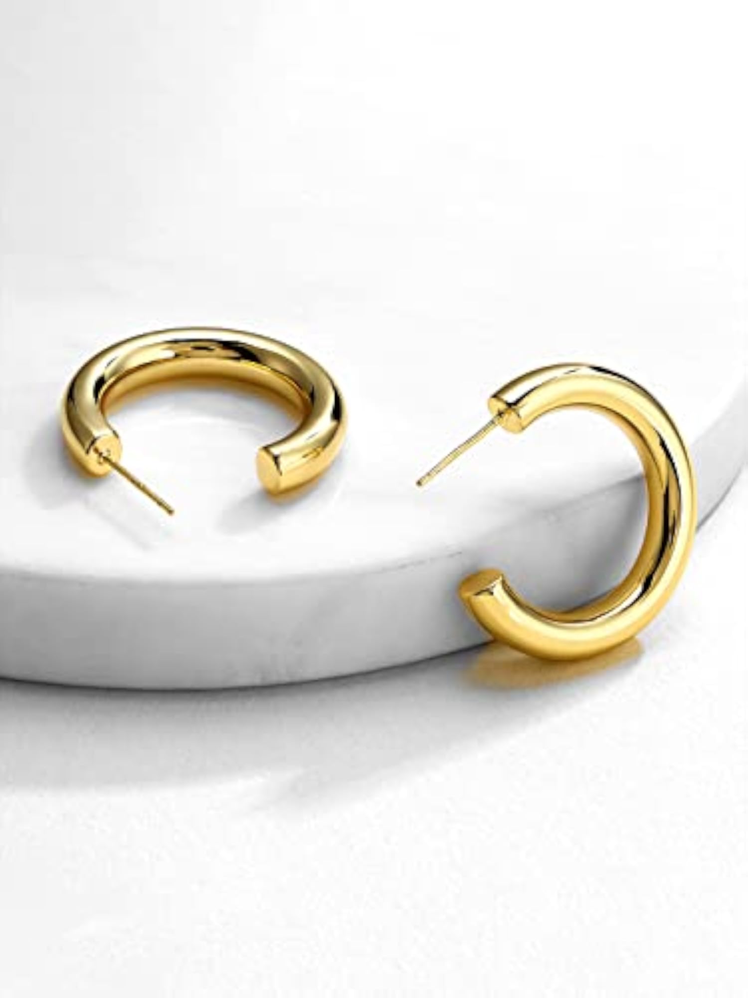 Women's Plated Half Moon Shaped Hoop Earrings, Birthday Gift