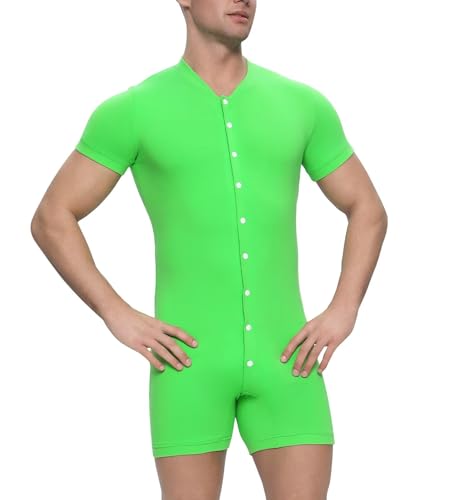 Mens Short Sleeve Onesie Sleepwear Henley Jumpsuit Romper for Adults Bodysuit One Piece Pajamas4