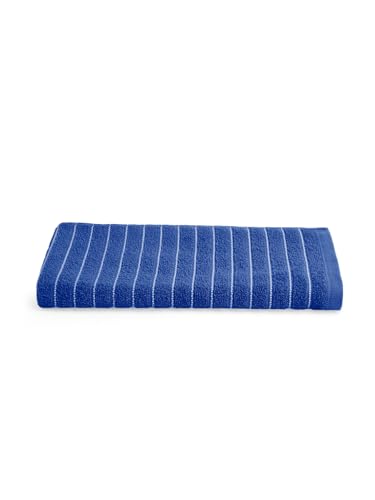 Image of Welspun 2-in-1 100% Cotton 250 GSM Dobby Weave Plain Large Bath Towel|Quick Dry & Highly Absorbent Bath Towel - 75 x 150Cm - Dark Blue