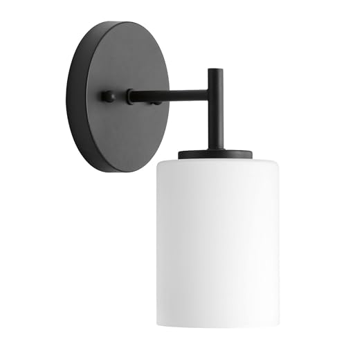 Image of Progress Lighting Replay Collection 1 Light Bathroom Vanity Light, Modern Bath Lighting Fixture with Etched White Glass Shades for Over The Mirror, Reversible Mounting, Textured Black