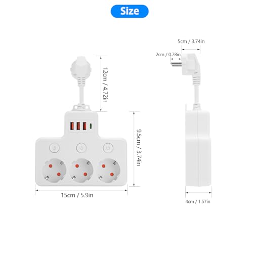 Steckdosenleiste mit 3 Fach Steckdosen mit 3 USB & 1 USB-C,Wandmontage steckdosenverteiler mit Einzelschaltern,steckerleiste für Büro, Hause, Reisen,küche,Badezimmer