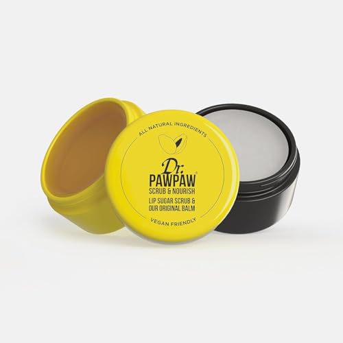 dr pawpaw lip scrub and lip balm duo - hydrating lip balm with pawpaw aloe olive and castor oils - vegan lip scrub for sensitive skin - 055 oz