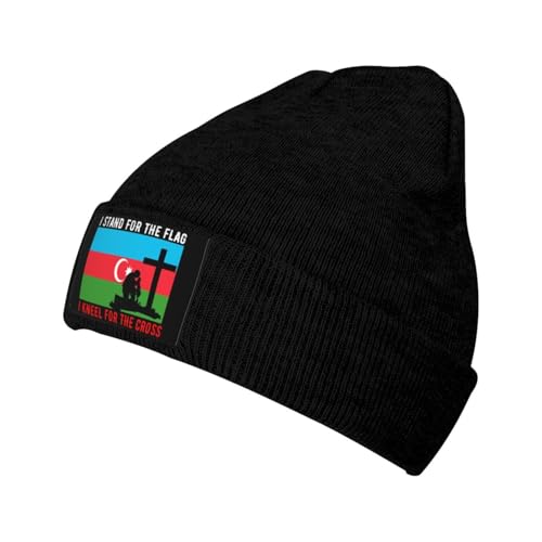 Gorro de punto con texto en inglés 'I Stand for The Azerbaijan Flag and I Kneel for The Cross Beanie Hat for The Azerbaijan Flag and I Kneel for The Cross Beanie Hat for The Azer, Negro, Talla única
