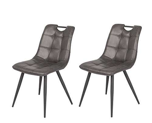 Meubletmoi Lot de 2 chaises Aspect Simili Noir Vieilli Vintage piétement métal - Design Industriel rétro - Muse