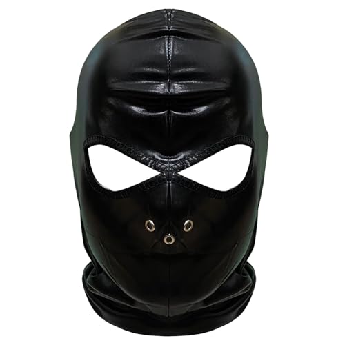 Foweknow Herren Kopfmaske 3 Loch Erotik Masken Leder Kopf Bondage Hood Maske Erwachsene Sex Spielzeug Erotik Kopfhaube Fetisch Maske Offene Augen Mund Wetlook Outfit