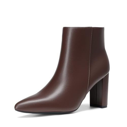 DREAM PAIRS Women's Chunky Heel Ankle Booties,Brown,8.5