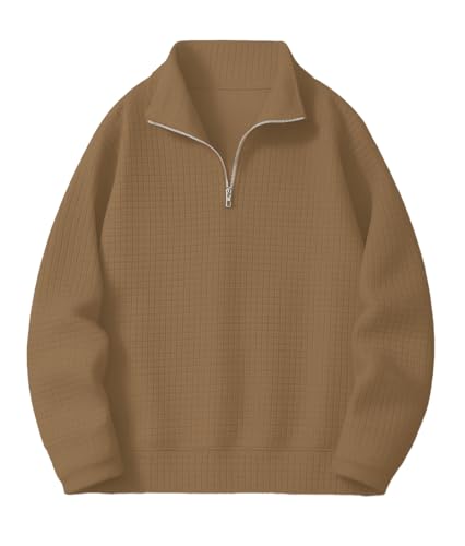 Image of KAJARU Men's Textured Half-Zip Short Sleeve Sweatshirt - Casual Summer Pullover Top