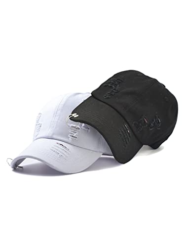 Image of Unisex Ripped Distressed Denim Ring Baseball Cap Hip Hop Vintage Dad Hat Adjustable
