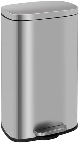 FDW | 8 Gallon Trash Can with Lid | Stainless Steel | Fingerprint Proof | Made of Stainless Steel | Soft-Close Step Pedal | Hands-Free Use | Easy to Clean | for Kitchen, Office, Bathroom
