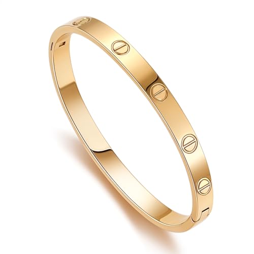 Gold Bracelets for Women | Friendship Love Bangle Bracelets Cubic Zirconia 18K Gold Plated Stainless Steel | Jewelry Gifts