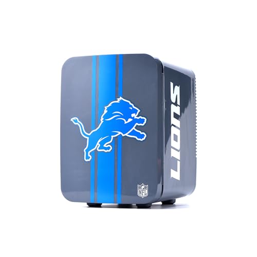 Image of Ukonic NFL Detroit Lions 15-Can Mini Fridge 10L - AC /DC Powered, Official Team Colors & Logo, Portable Cooler for Tailgates, Home, Office, or Car