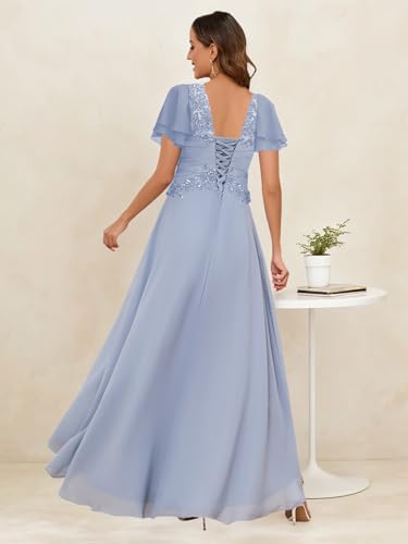 Chiffon Mother of The Bride Dresses for Wedding Lace Appliques Corset Fall Formal Dress with Sleeves3