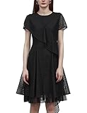 SDEER Women's Round Neck Plaid Mesh Patchwork Dress Summer 2023, Short Sleeve Casual Midi Dresses Co